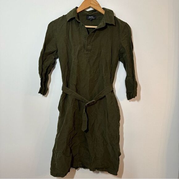 A.P.C. Linen And Silk Belted Green Shirt Dress Size XS - Picture 1 of 8